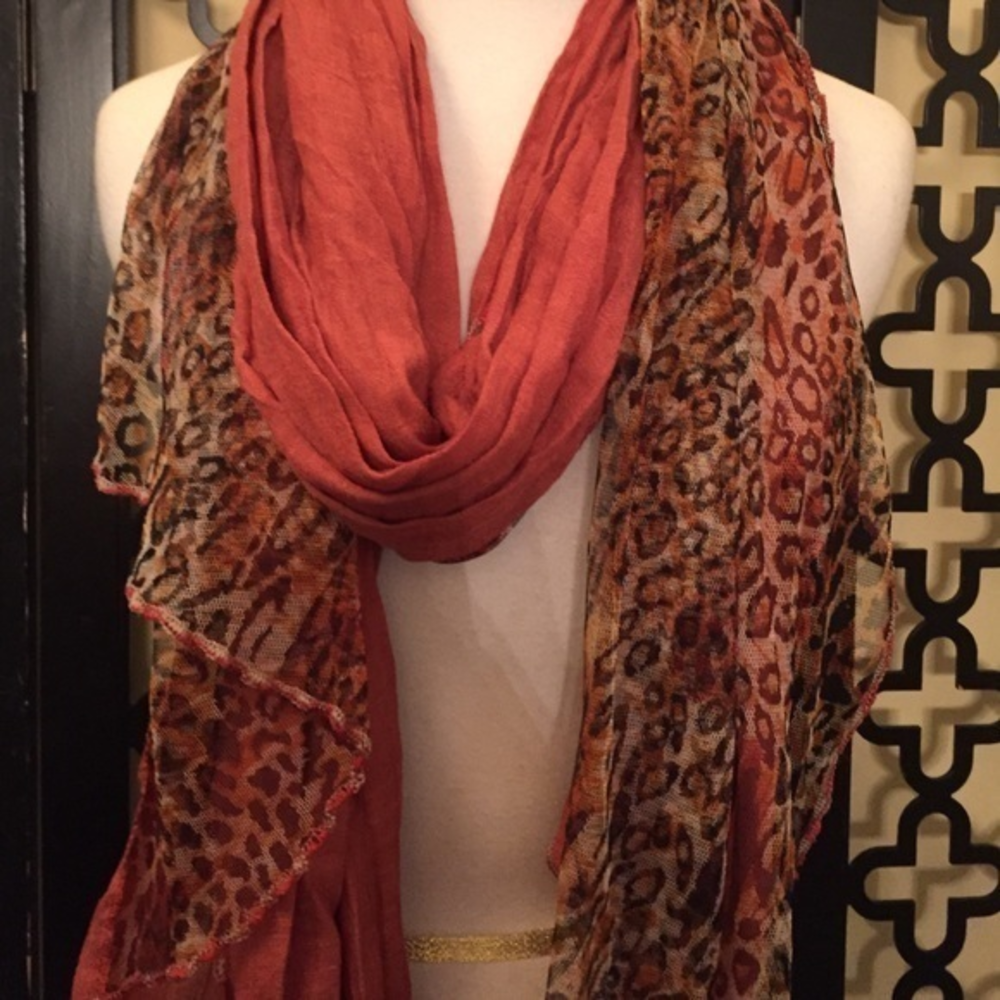 RUST LEOPARD LONG RECTANGLE SCARF GORGEOUS